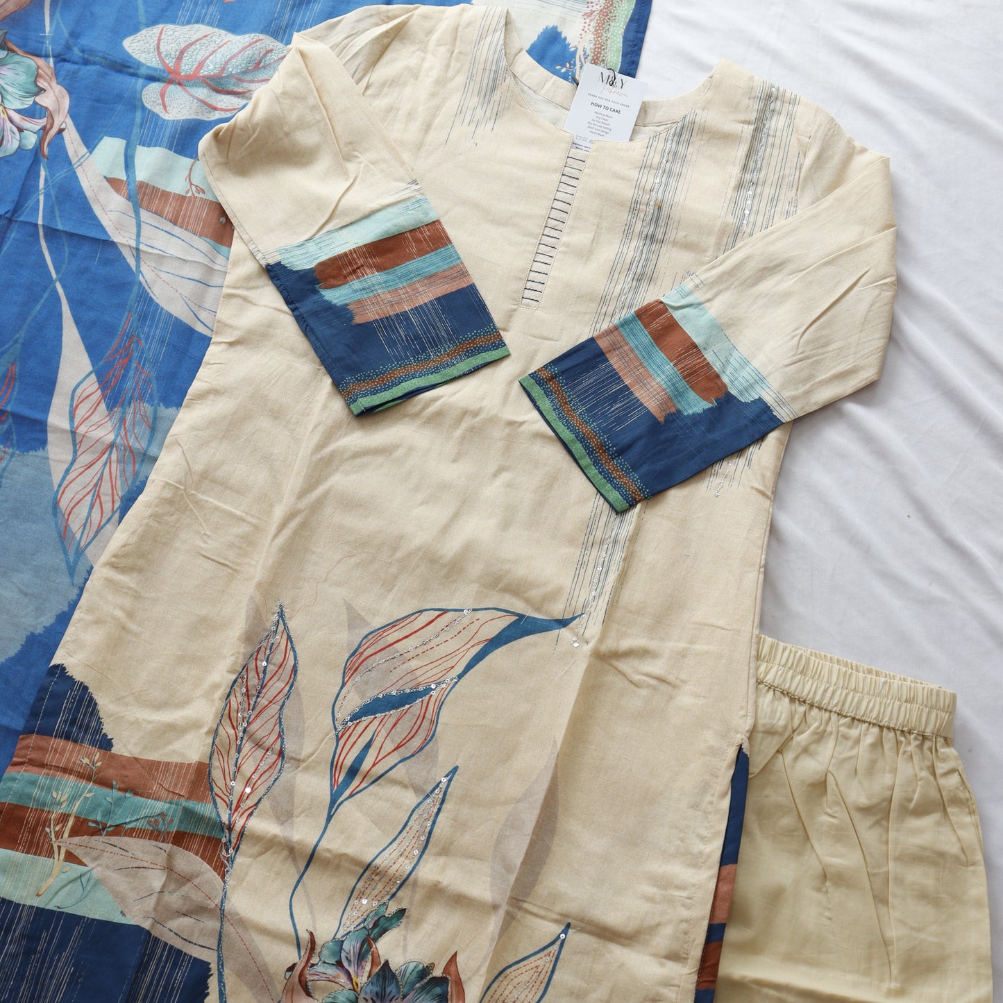 Digital Print Mul Cotton Suit Set with hand embroidery