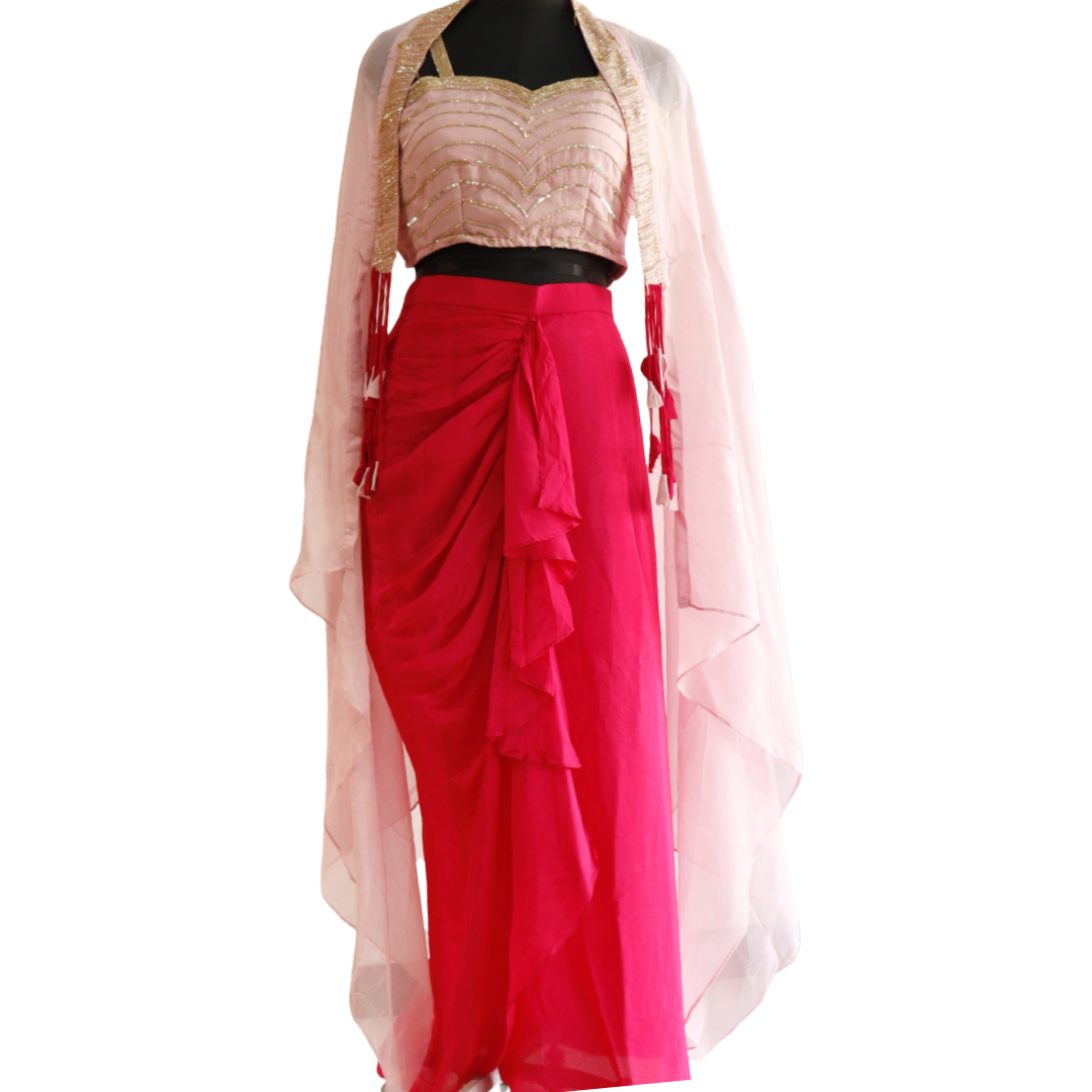 Pink Indo-Western 3 Piece Party Wear Set