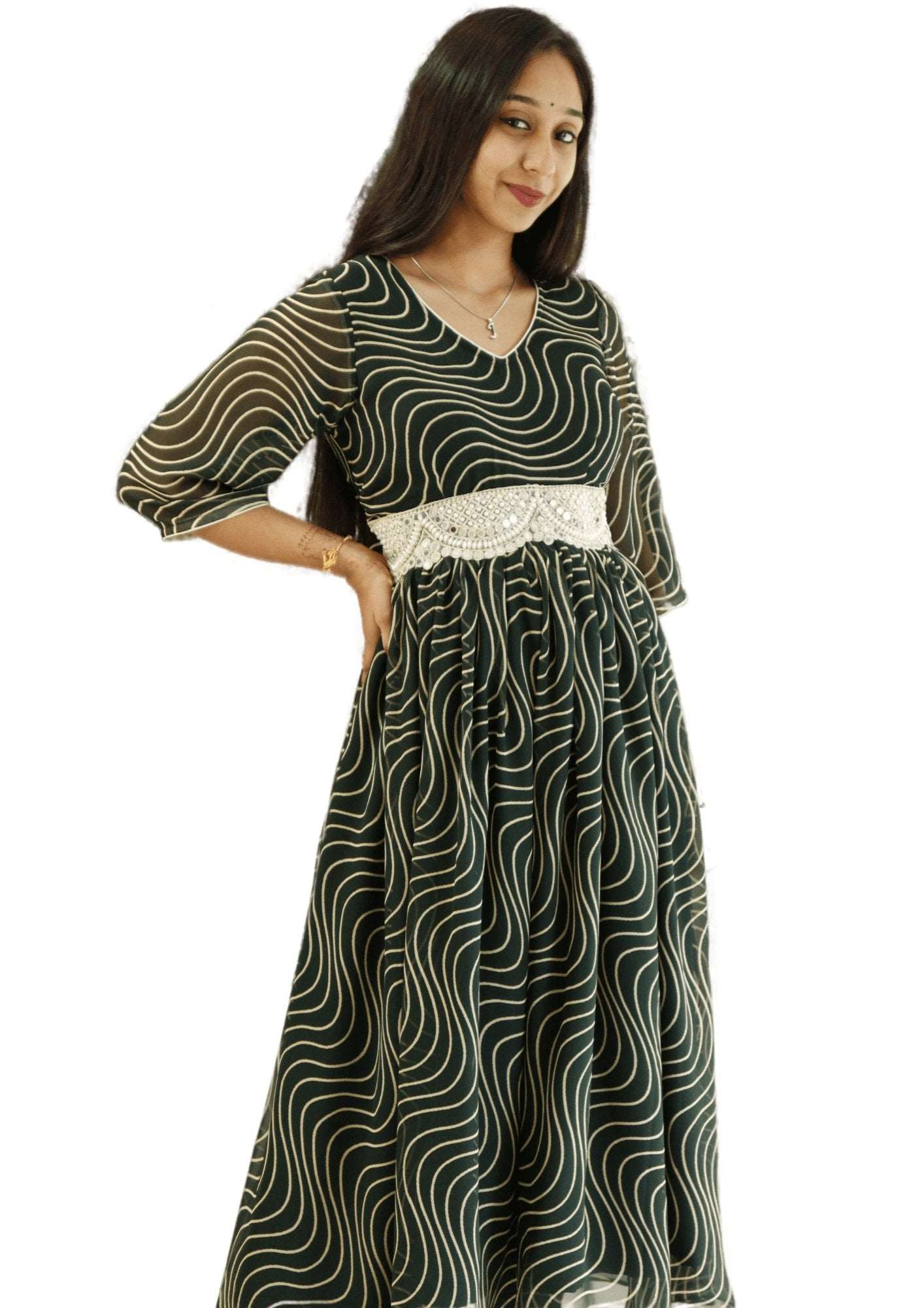 Georgette Leheriya Frock Kurti with Belt - M&Y Pehnava