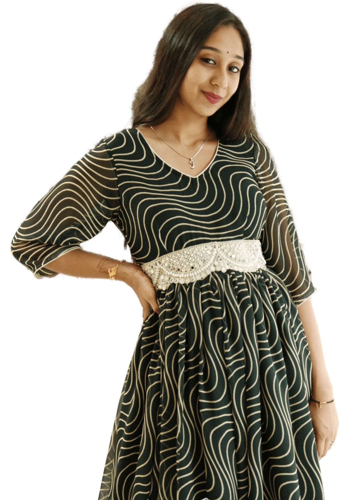 Georgette Leheriya Frock Kurti with Belt - M&Y Pehnava