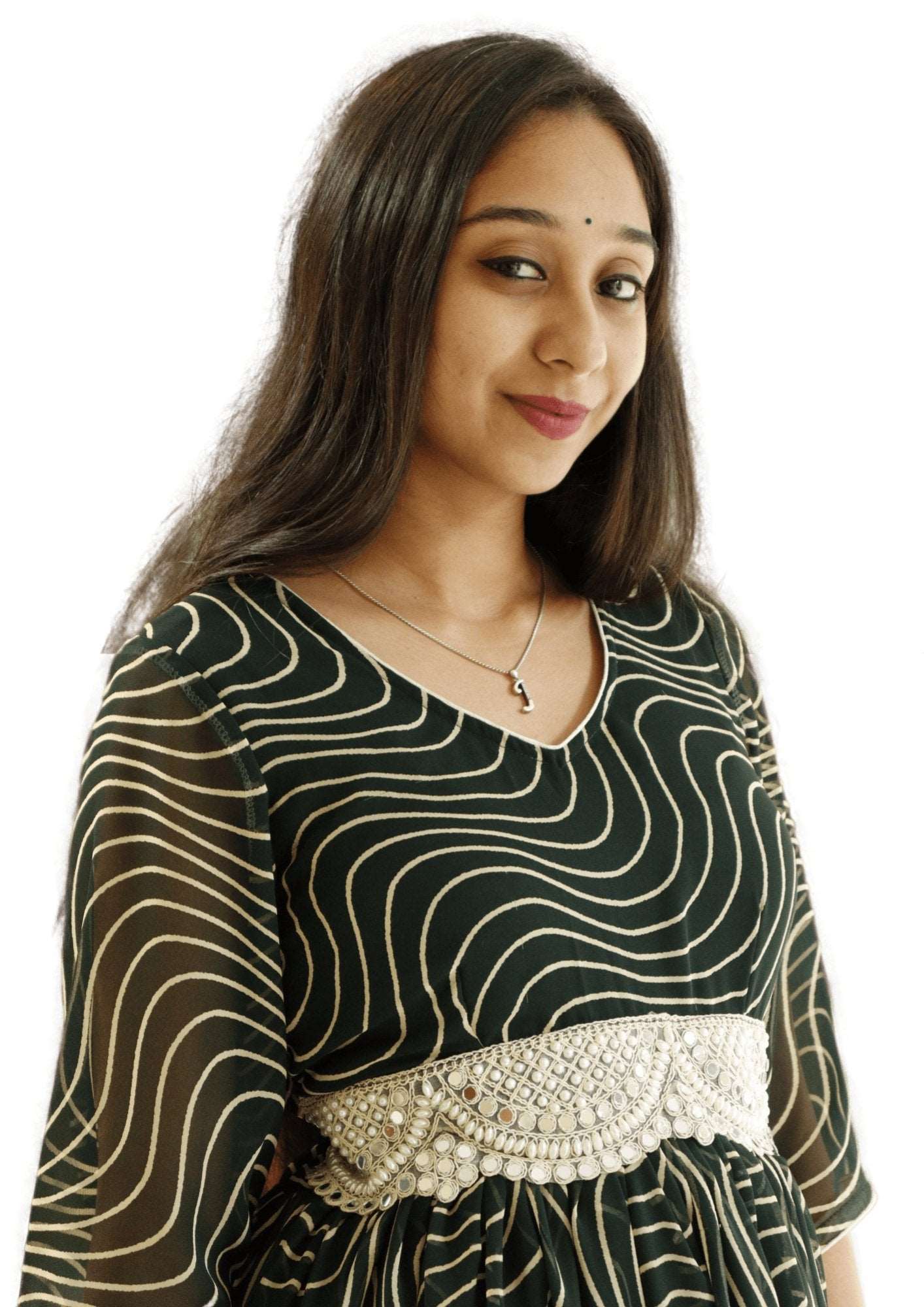 Georgette Leheriya Frock Kurti with Belt - M&Y Pehnava