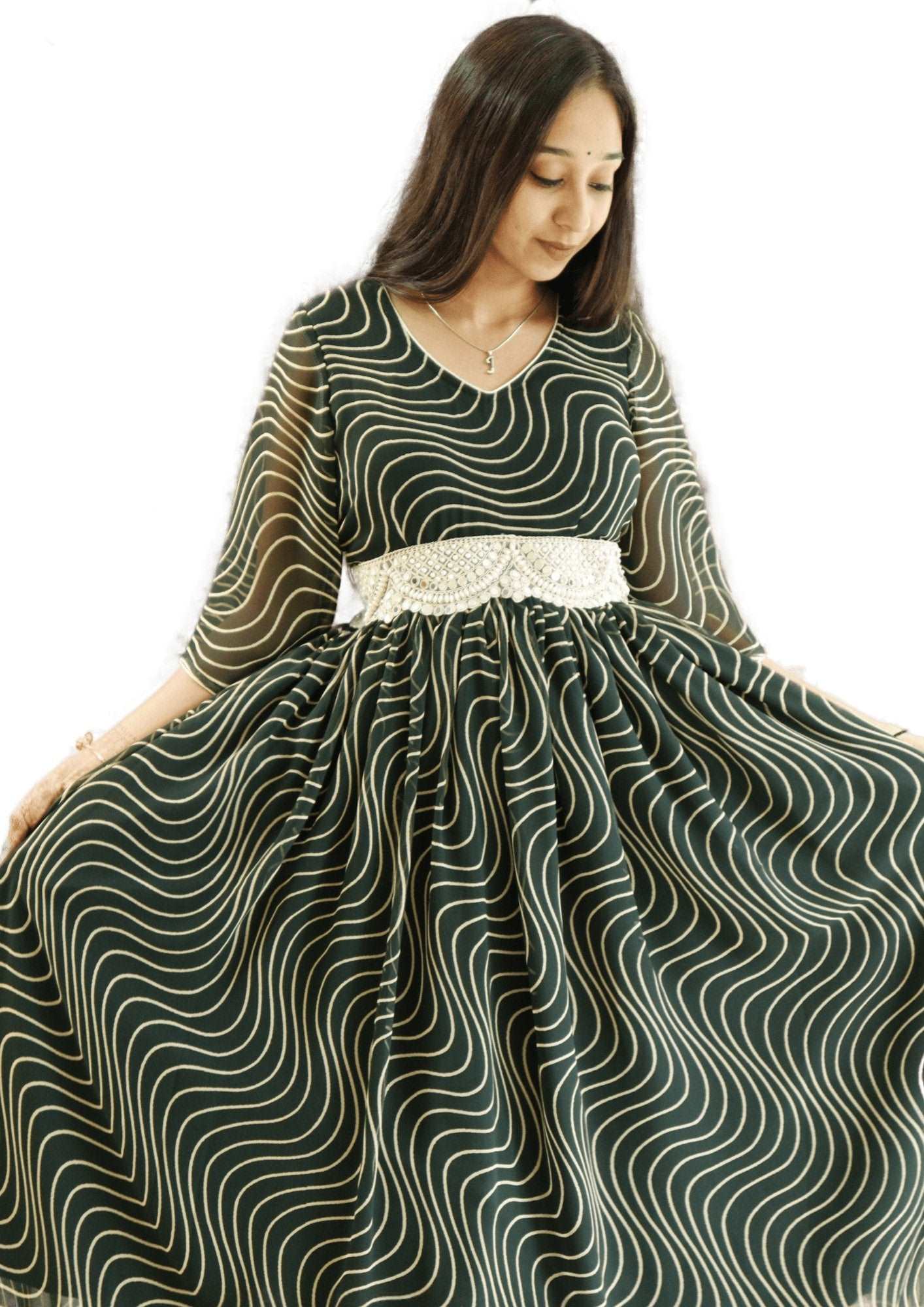 Georgette Leheriya Frock Kurti with Belt - M&Y Pehnava