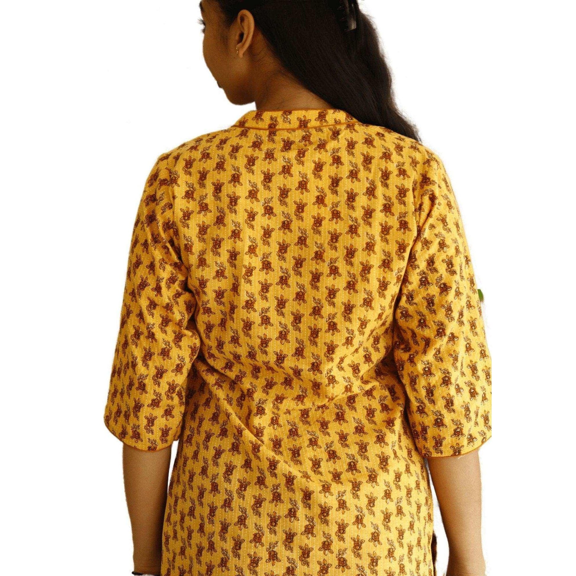 Kantha work Printed Cotton Straight Kurti - M&Y Pehnava