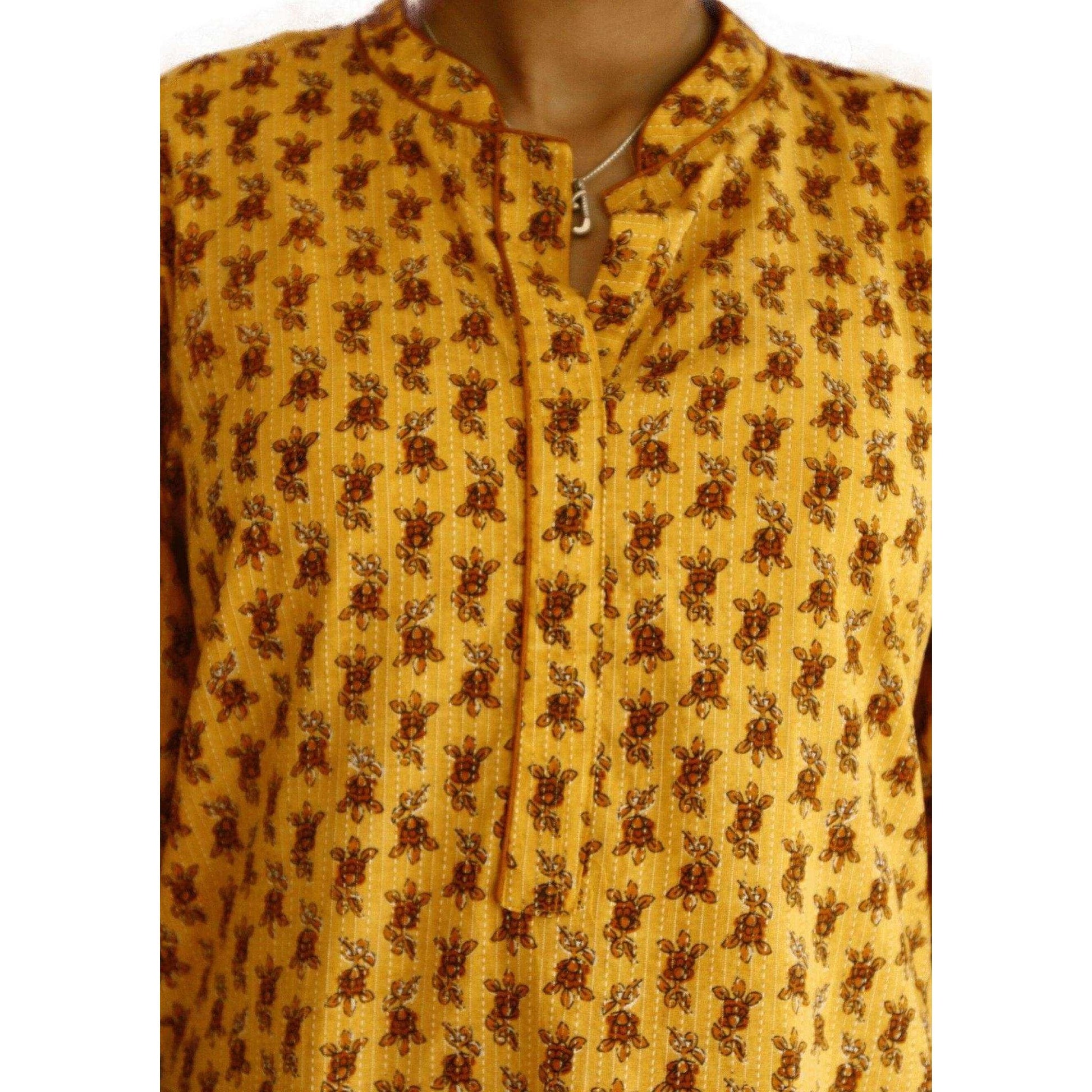Kantha work Printed Cotton Straight Kurti - M&Y Pehnava