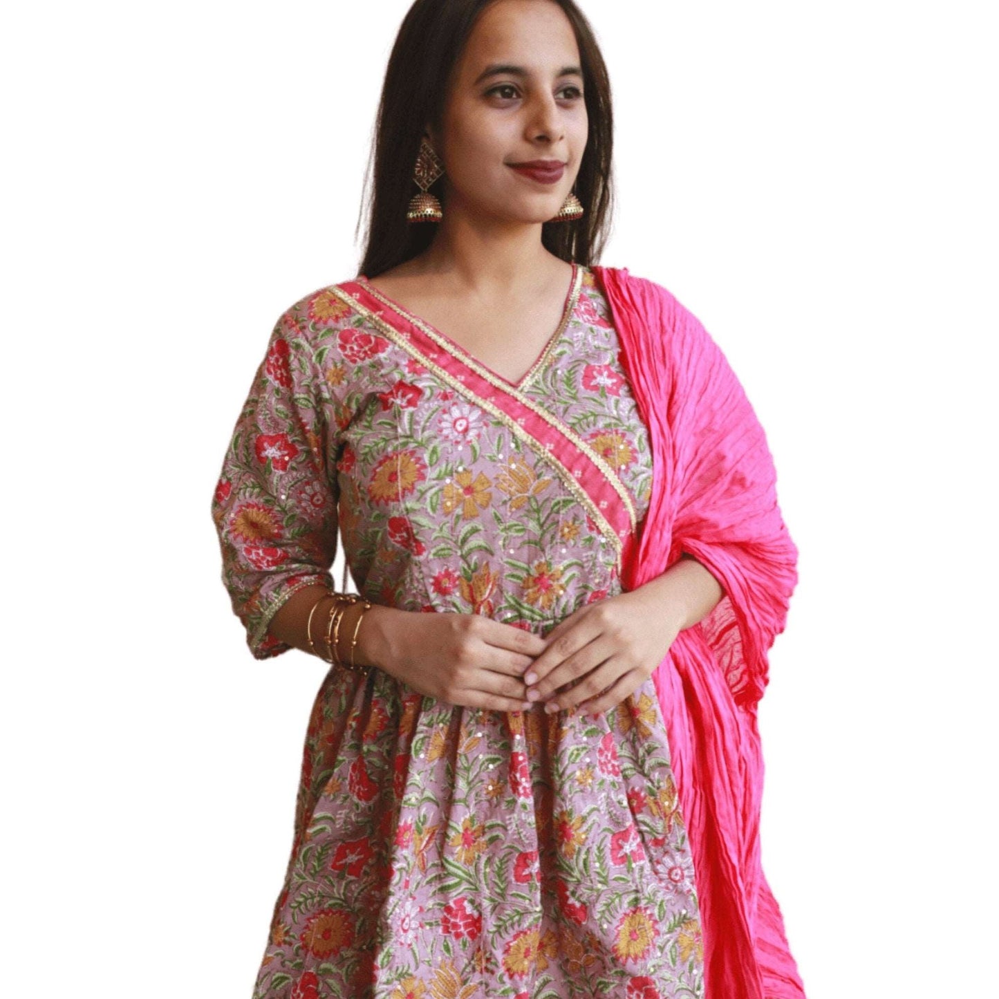 Peplum Style Cotton Kurti Bottom Dupatta Set - M&Y Pehnava