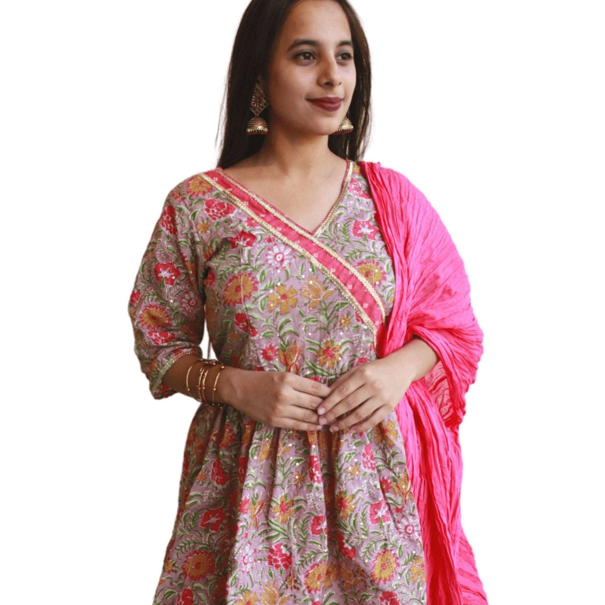 Peplum Style Cotton Kurti Bottom Dupatta Set - M&Y Pehnava