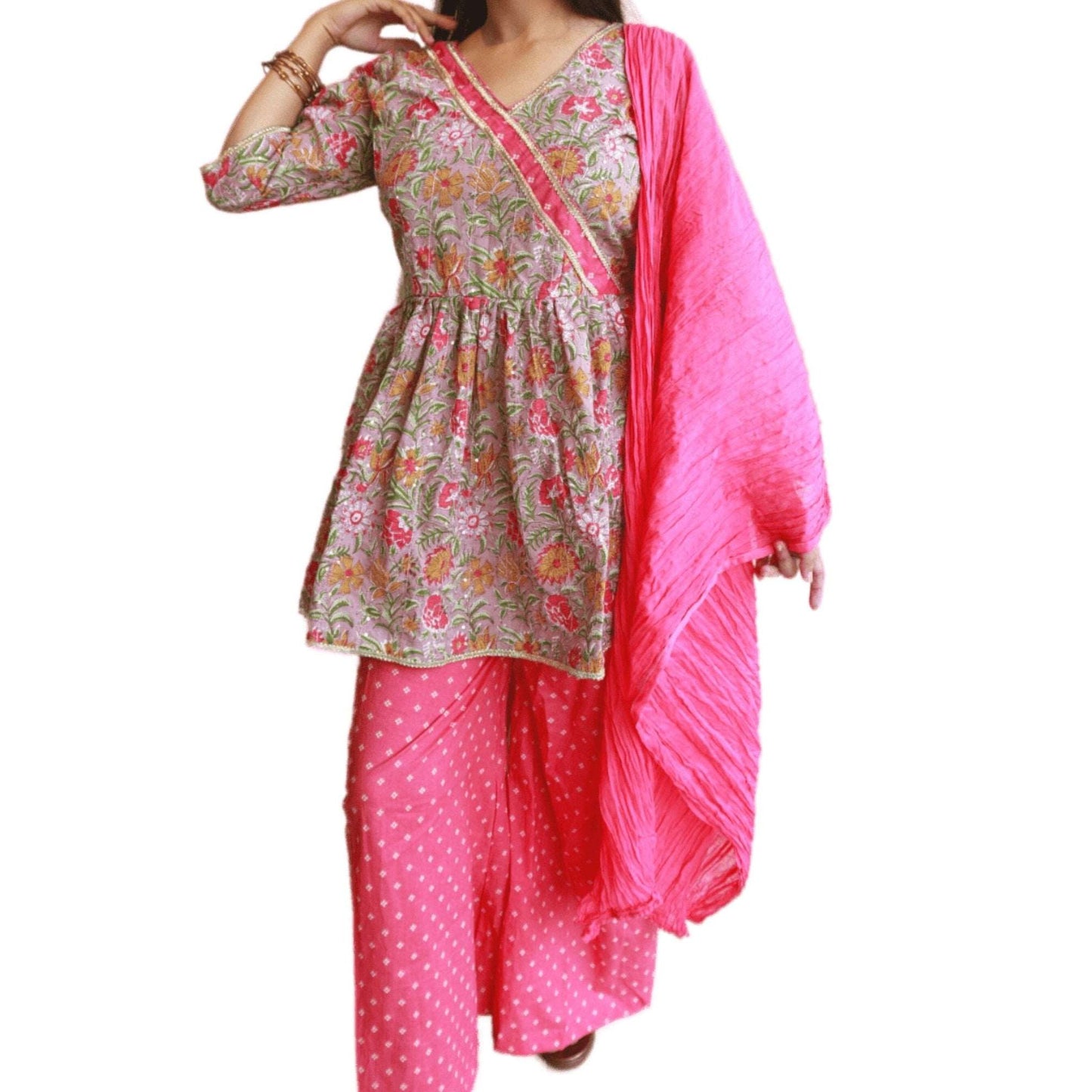 Peplum Style Cotton Kurti Bottom Dupatta Set - M&Y Pehnava