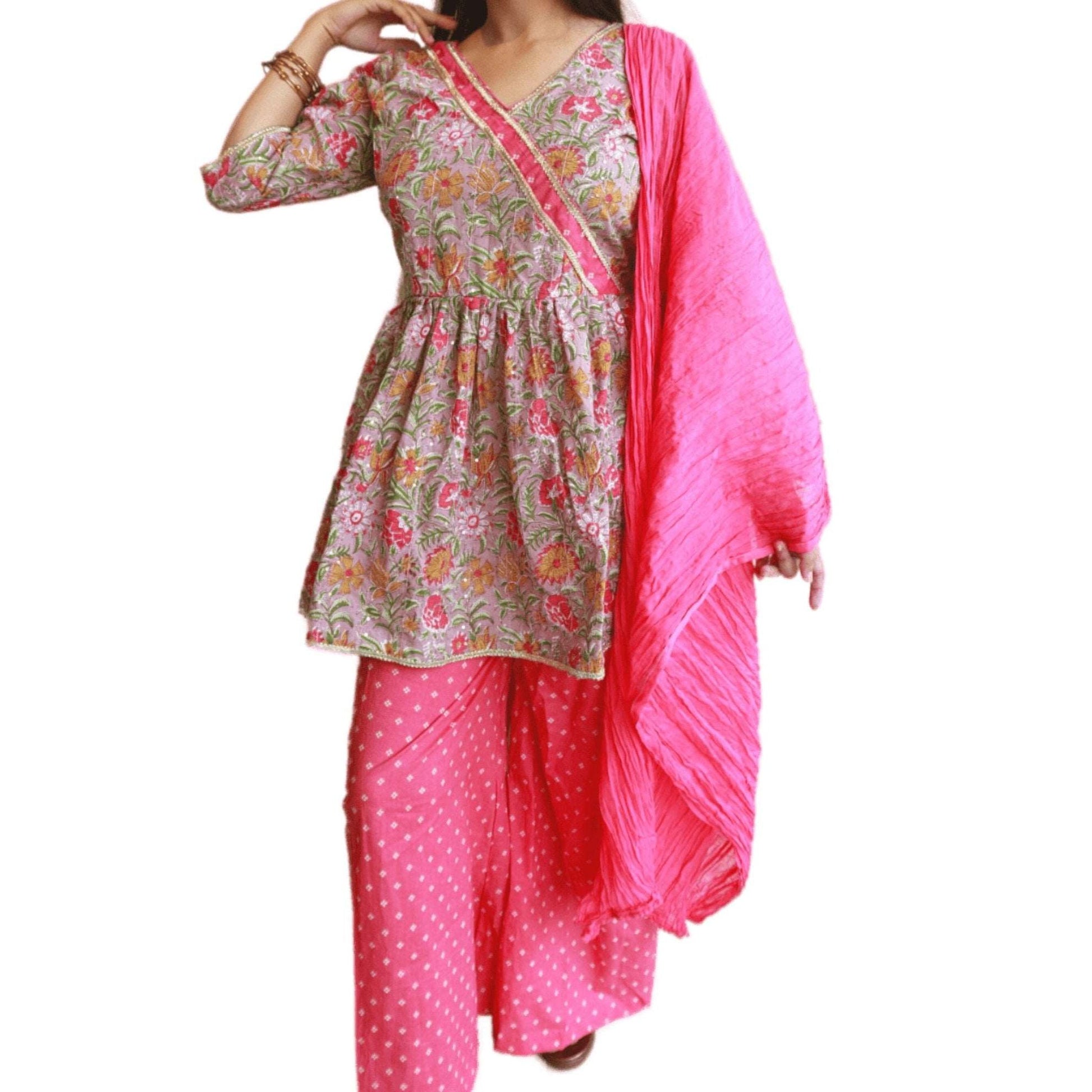 Peplum Style Cotton Kurti Bottom Dupatta Set - M&Y Pehnava