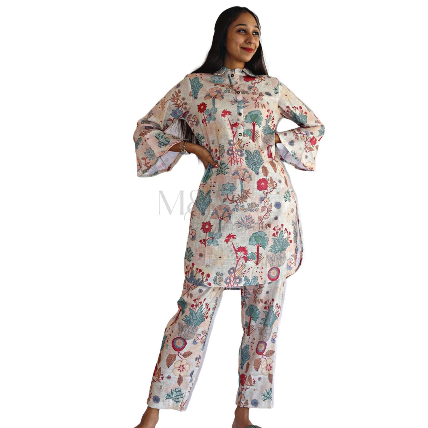 Rama Printed Linen Cotton Co-Ord Set - M&Y Pehnava