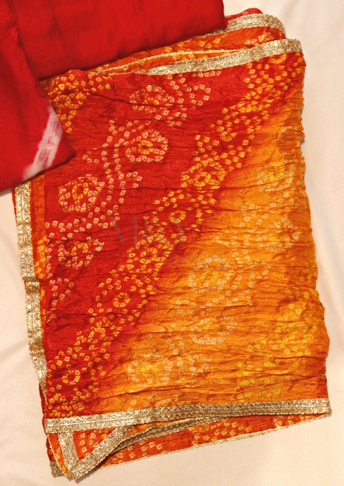 Red Leheriya Bandhej Cotton Suit Set - M&Y Pehnava