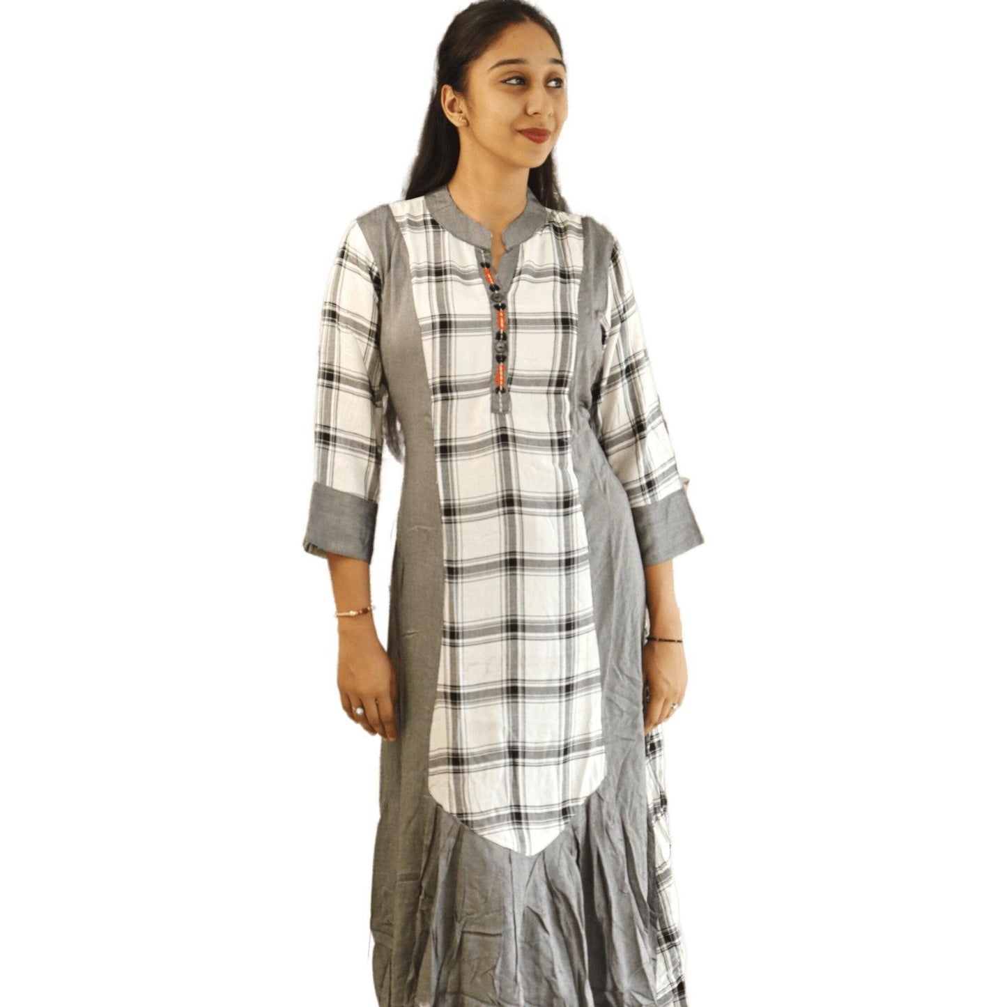 Checkered Cotton Long Kurti - M&Y Pehnava