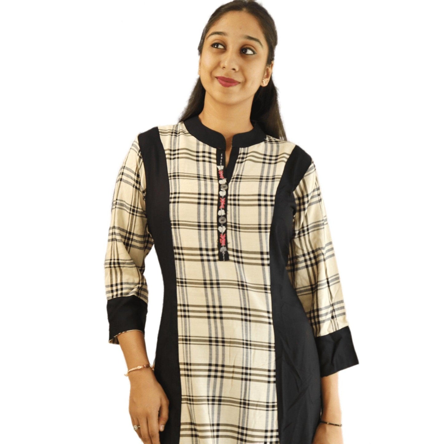 Checkered Cotton Long Kurti - M&Y Pehnava