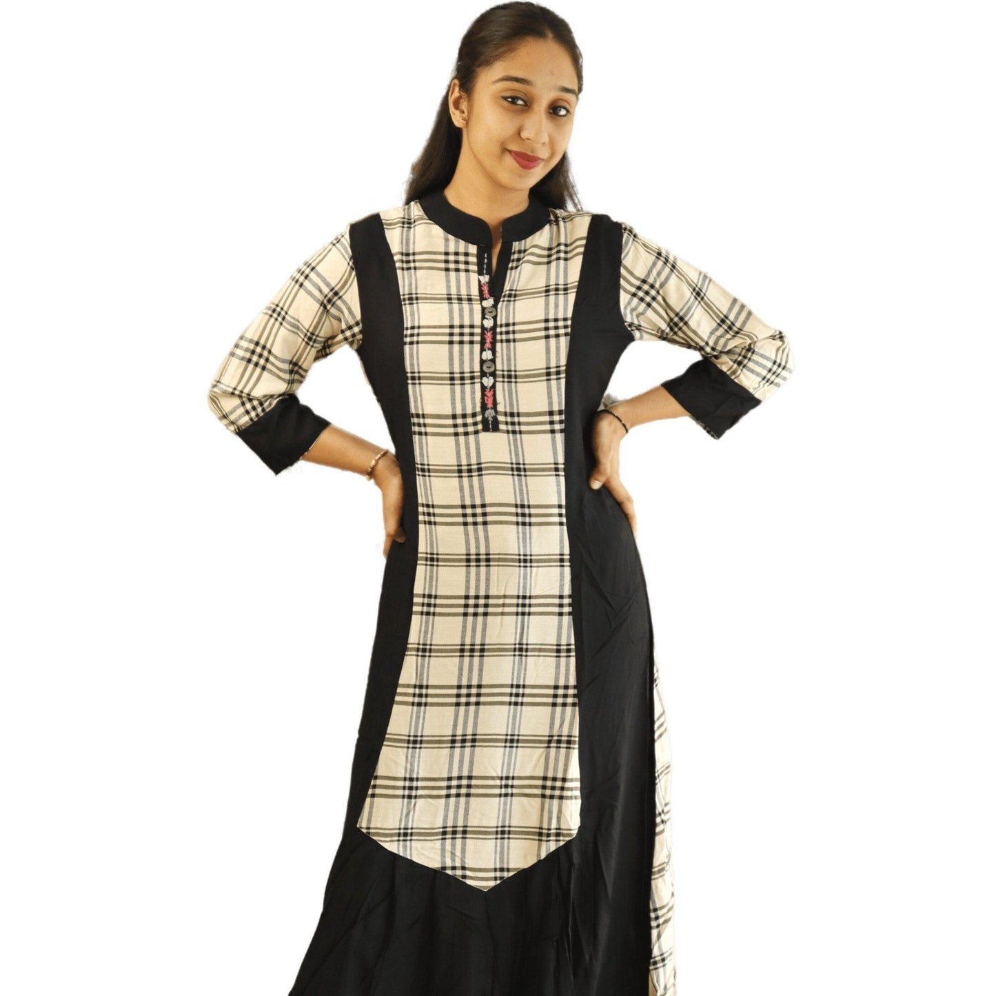 Checkered Cotton Long Kurti - M&Y Pehnava