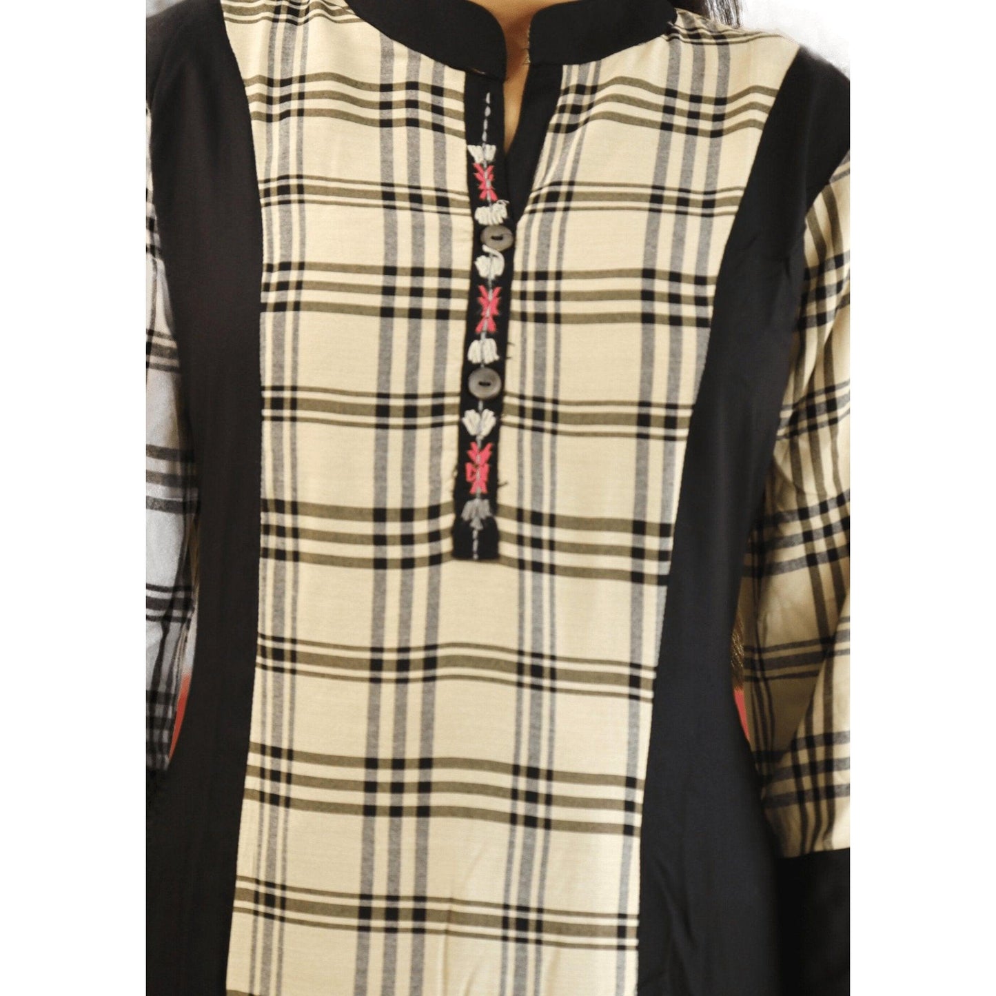 Checkered Cotton Long Kurti - M&Y Pehnava