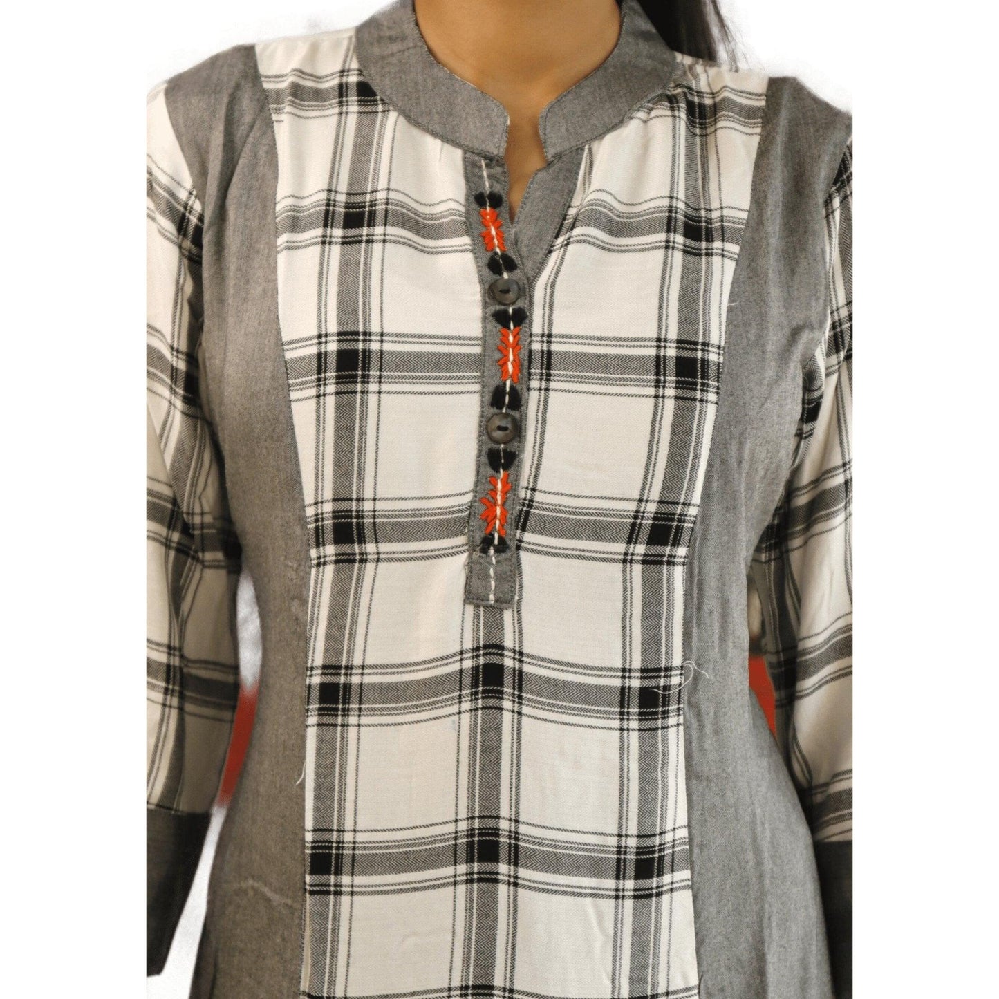 Checkered Cotton Long Kurti - M&Y Pehnava
