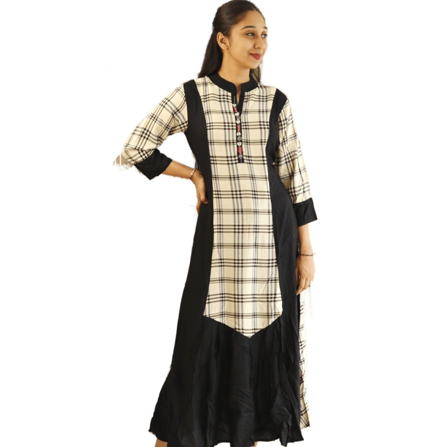Checkered Cotton Long Kurti - M&Y Pehnava