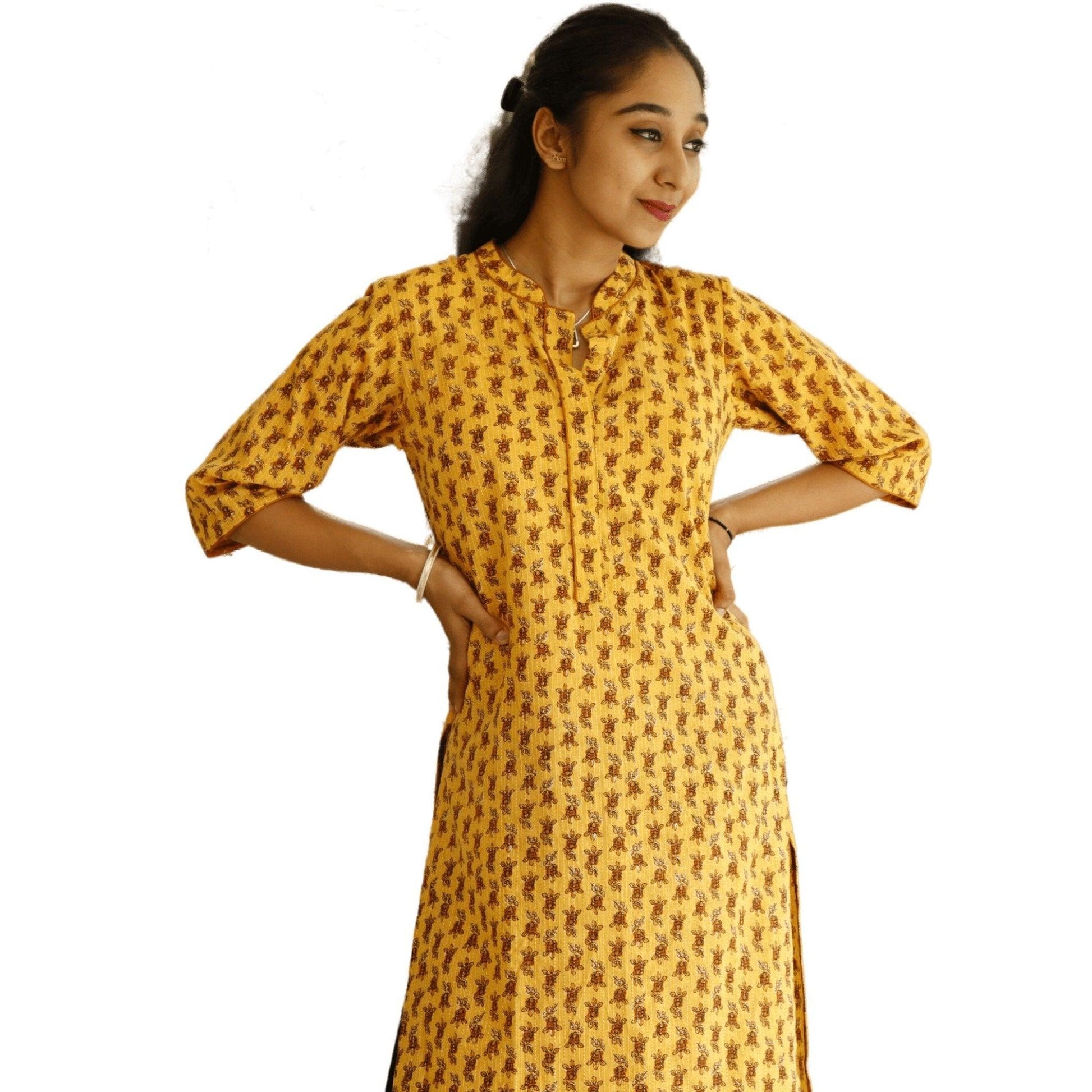 Kantha work Printed Cotton Straight Kurti - M&Y Pehnava