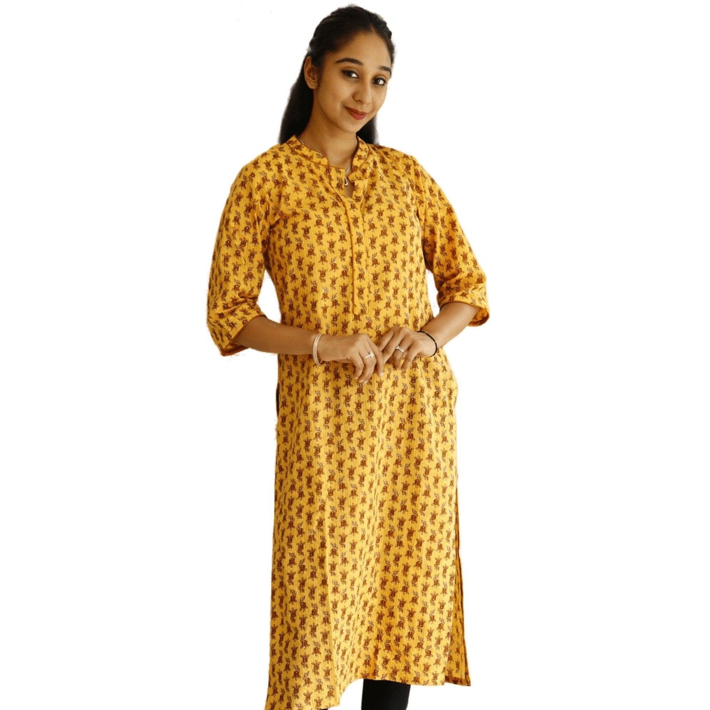 Kantha work Printed Cotton Straight Kurti - M&Y Pehnava