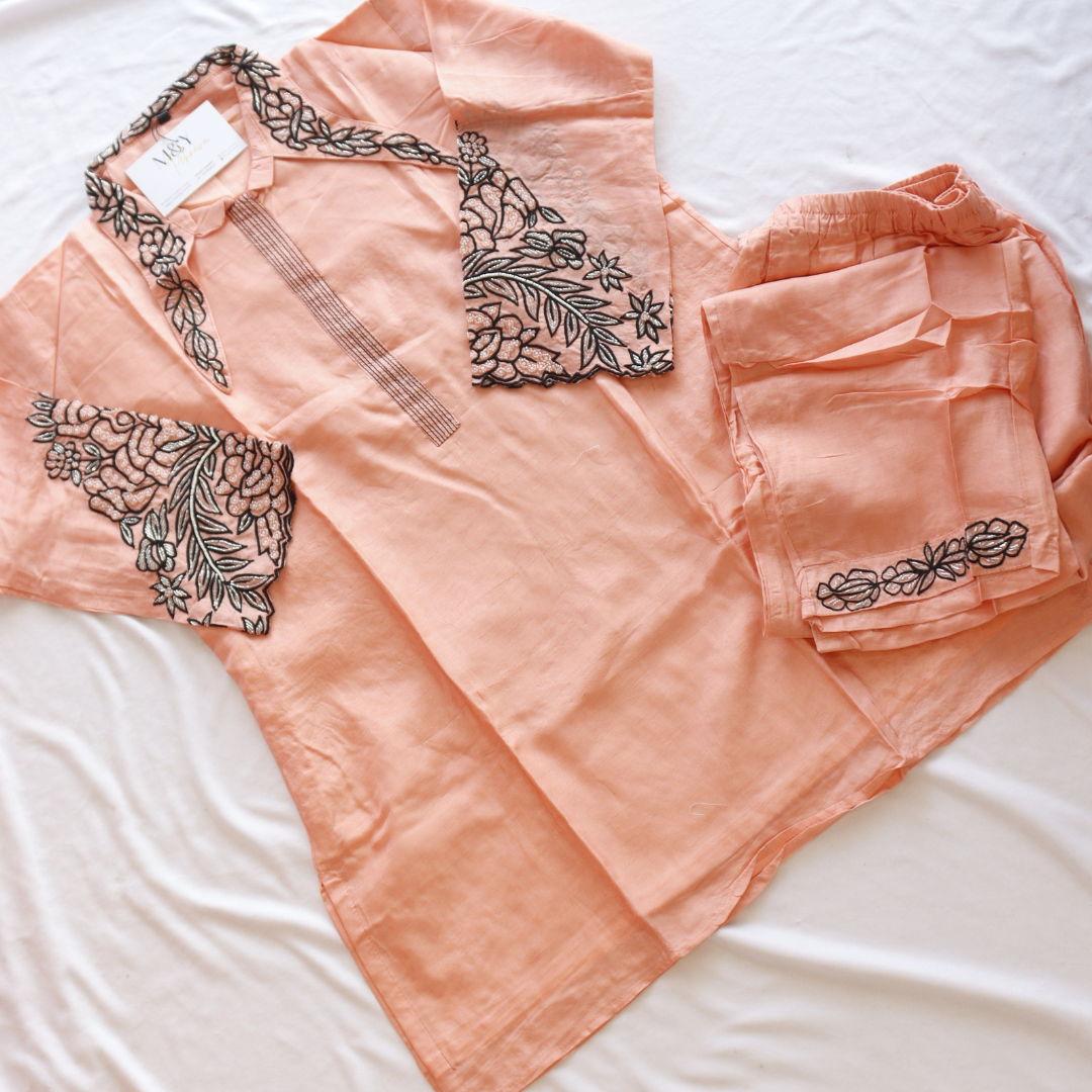 Peach Beads Work Co-Ord Set