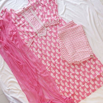 Pure Cotton Pink Block Print Suit Set