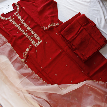 Red with peach Dupatta Suit Set