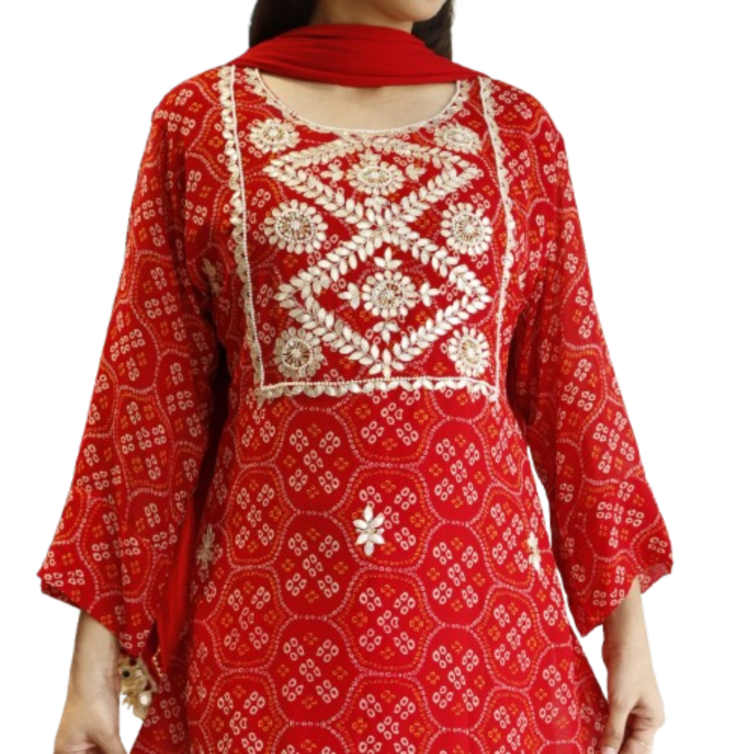 Red Bandhej Gota Patti Suit Set