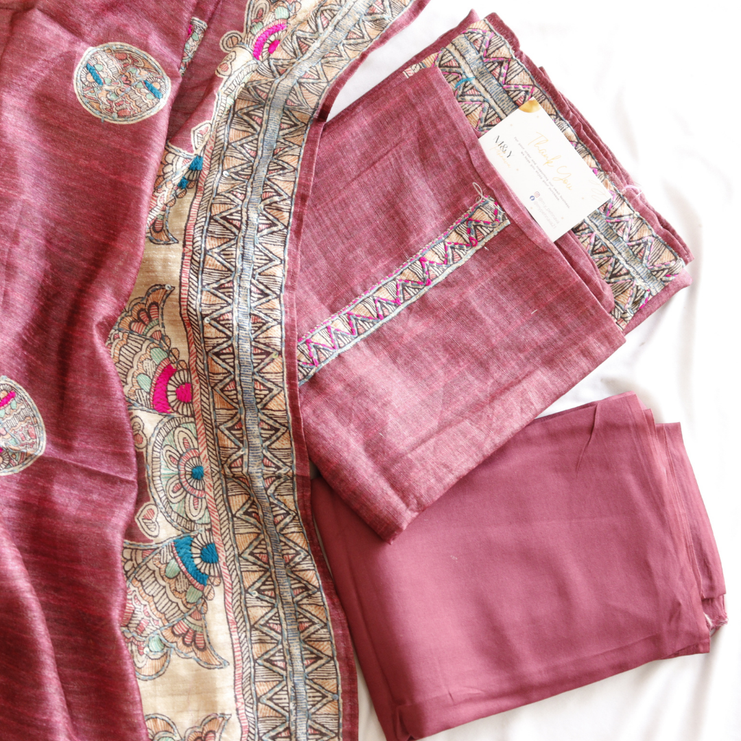 Kantha Work Unstitched Hand Embroidered Suit Set