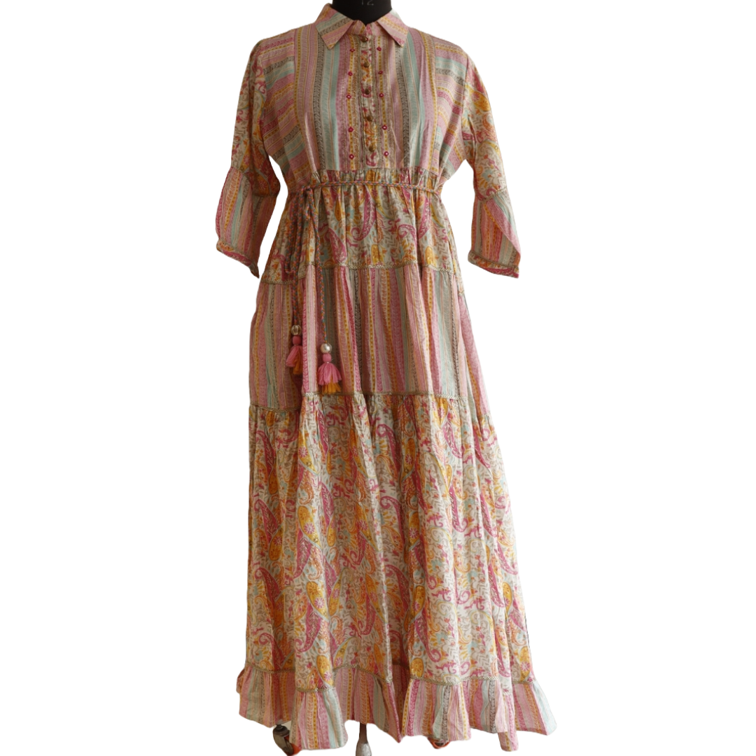 Pink Floral Printed Cotton Gown