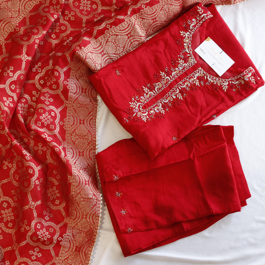 Red Embroidered Suit Set