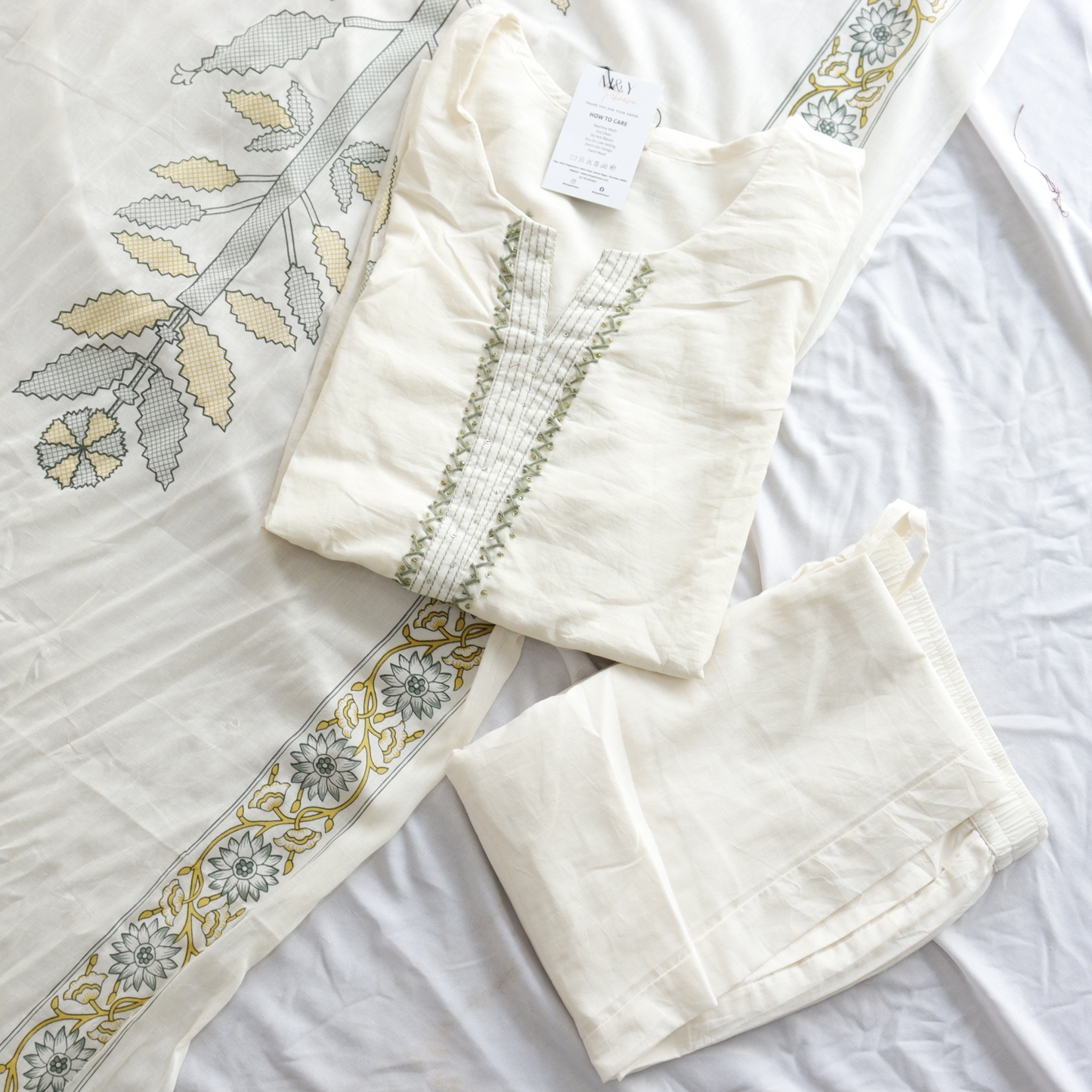 Cream Pure Cotton Suit Set