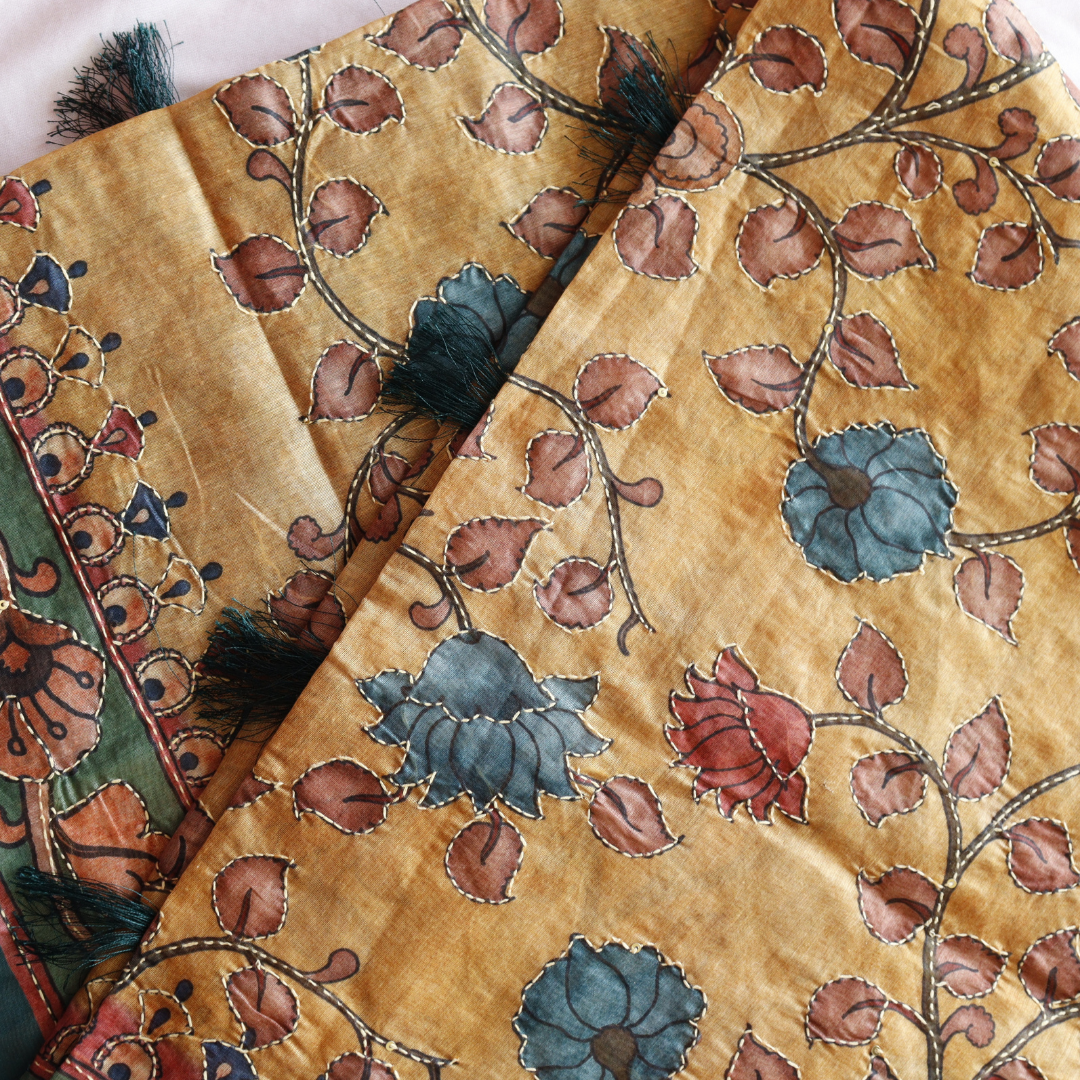 Linen Cotton Kantha Work Saree