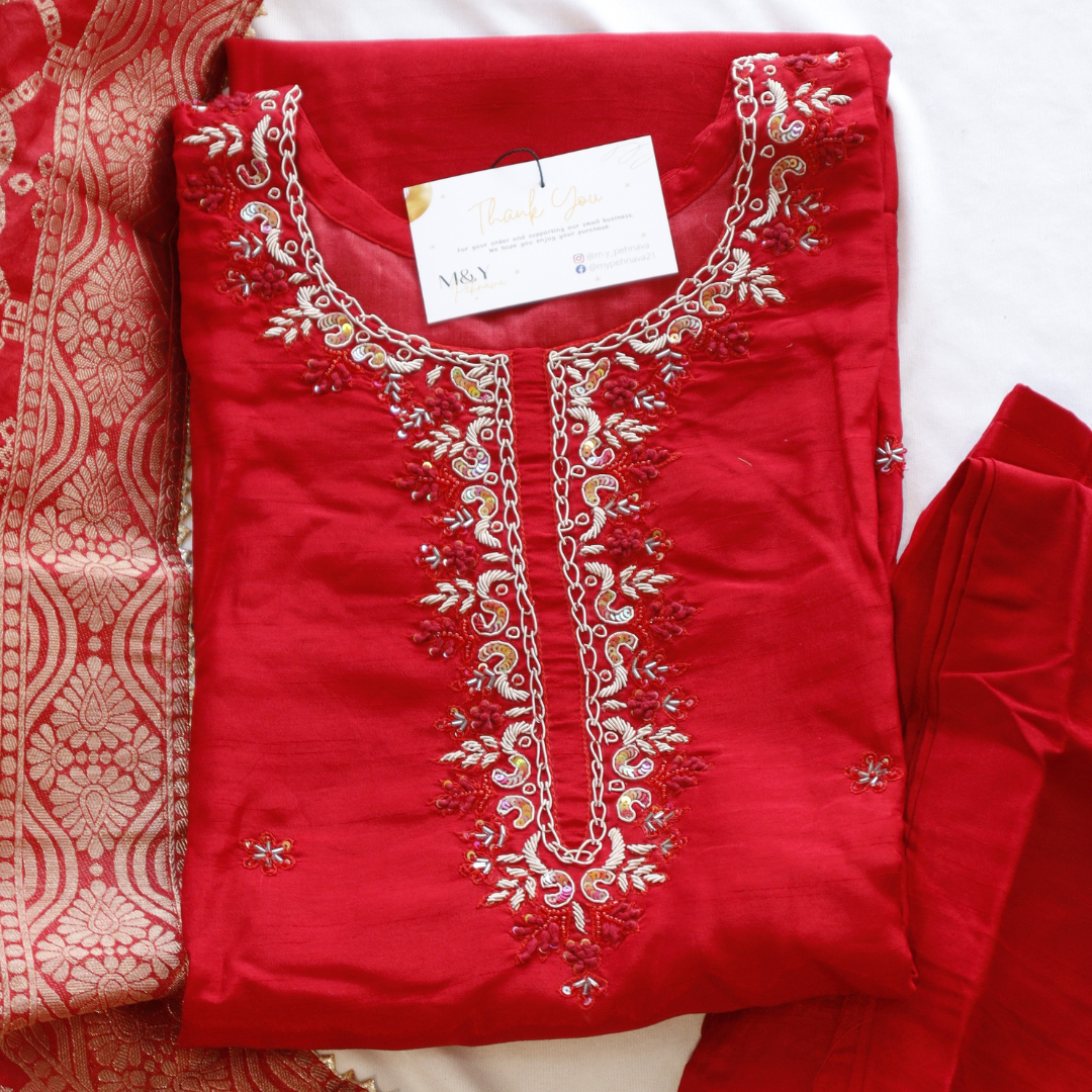 Red Embroidered Suit Set