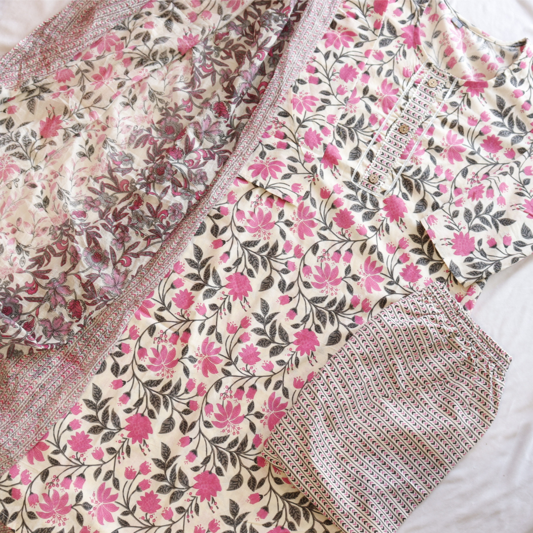 Floral Print Cotton Suit Set