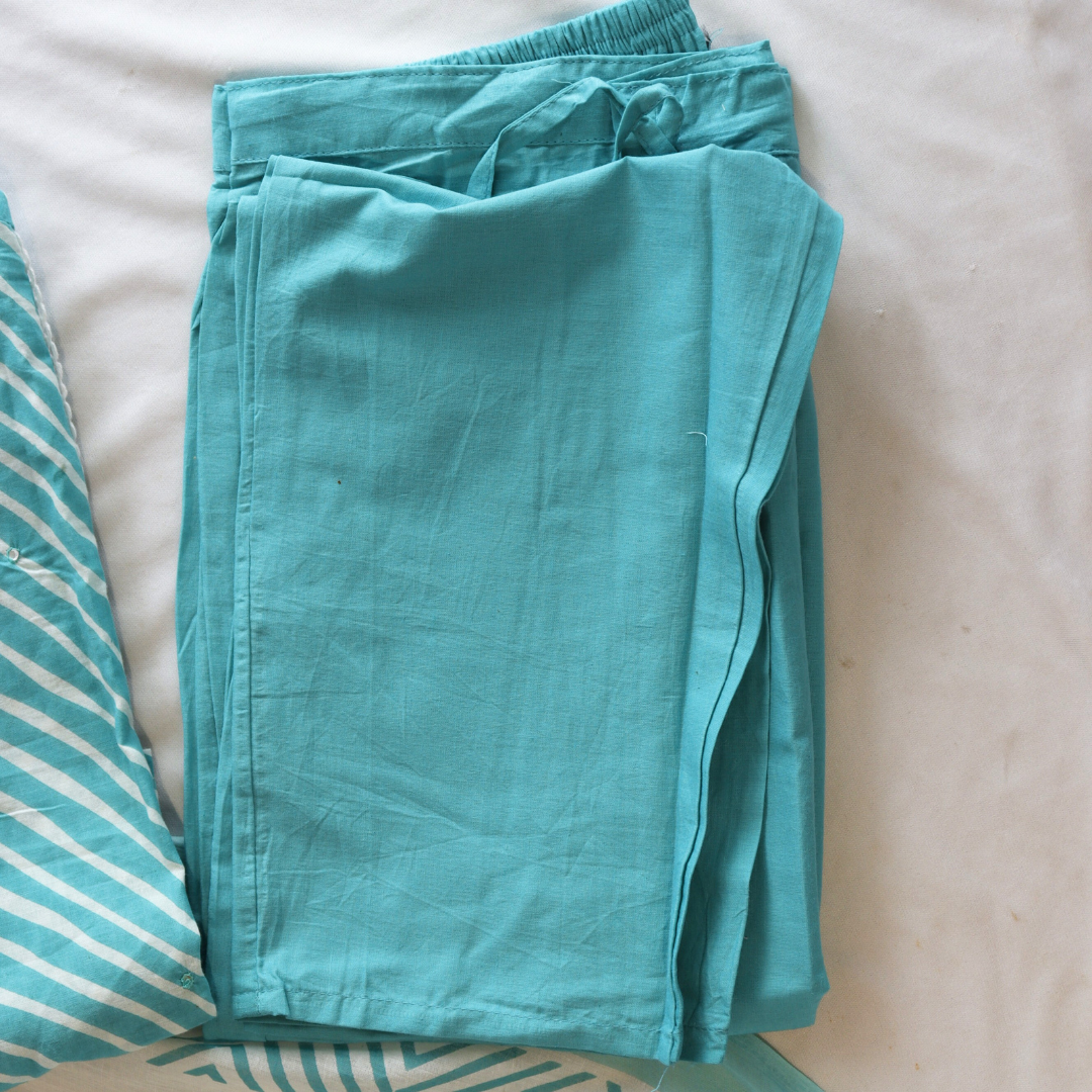 Sea Green Leheriya Cotton Suit Set