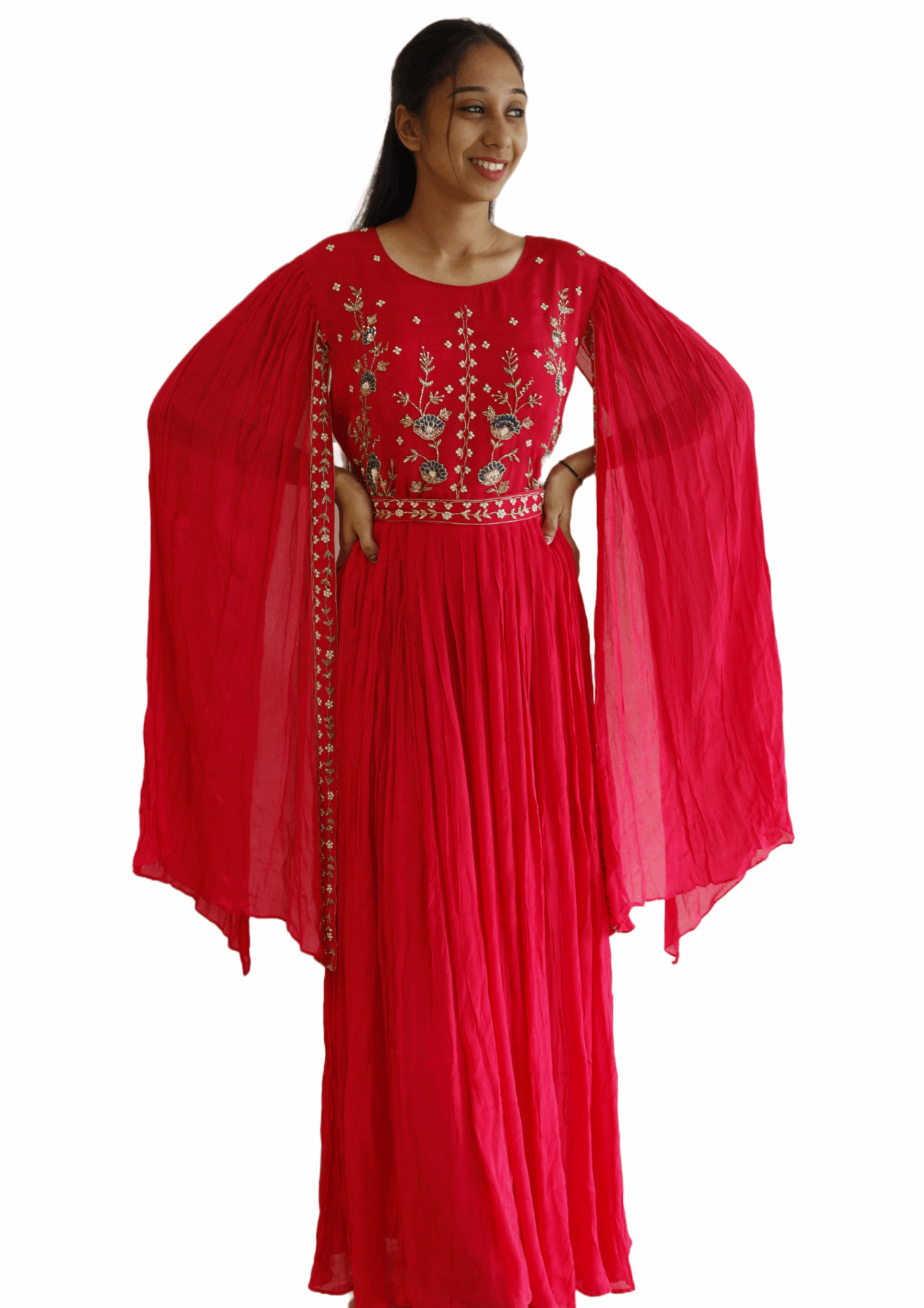 Crepe Handwork Hot Pink Gown - M&Y Pehnava