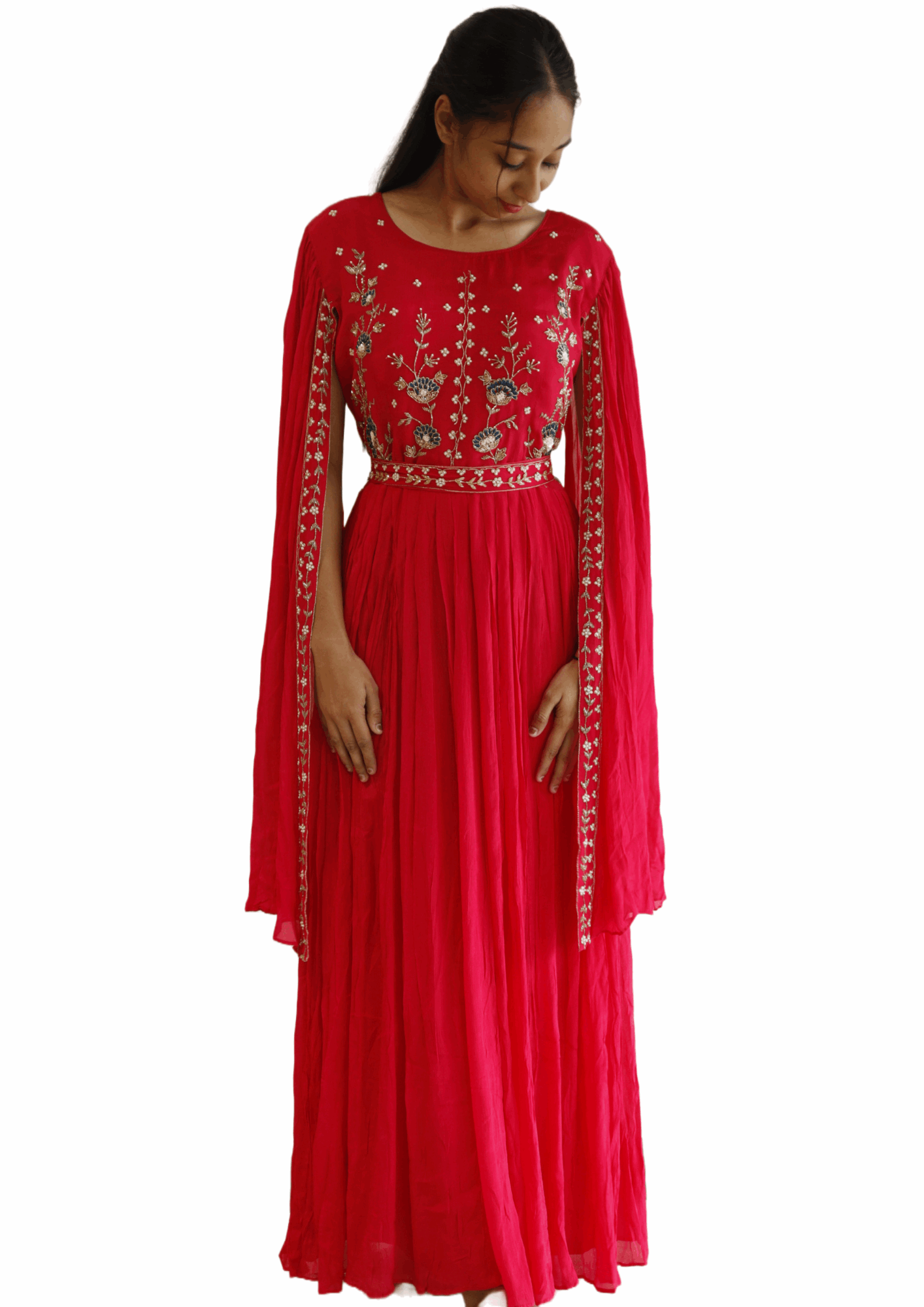 Crepe Handwork Hot Pink Gown - M&Y Pehnava