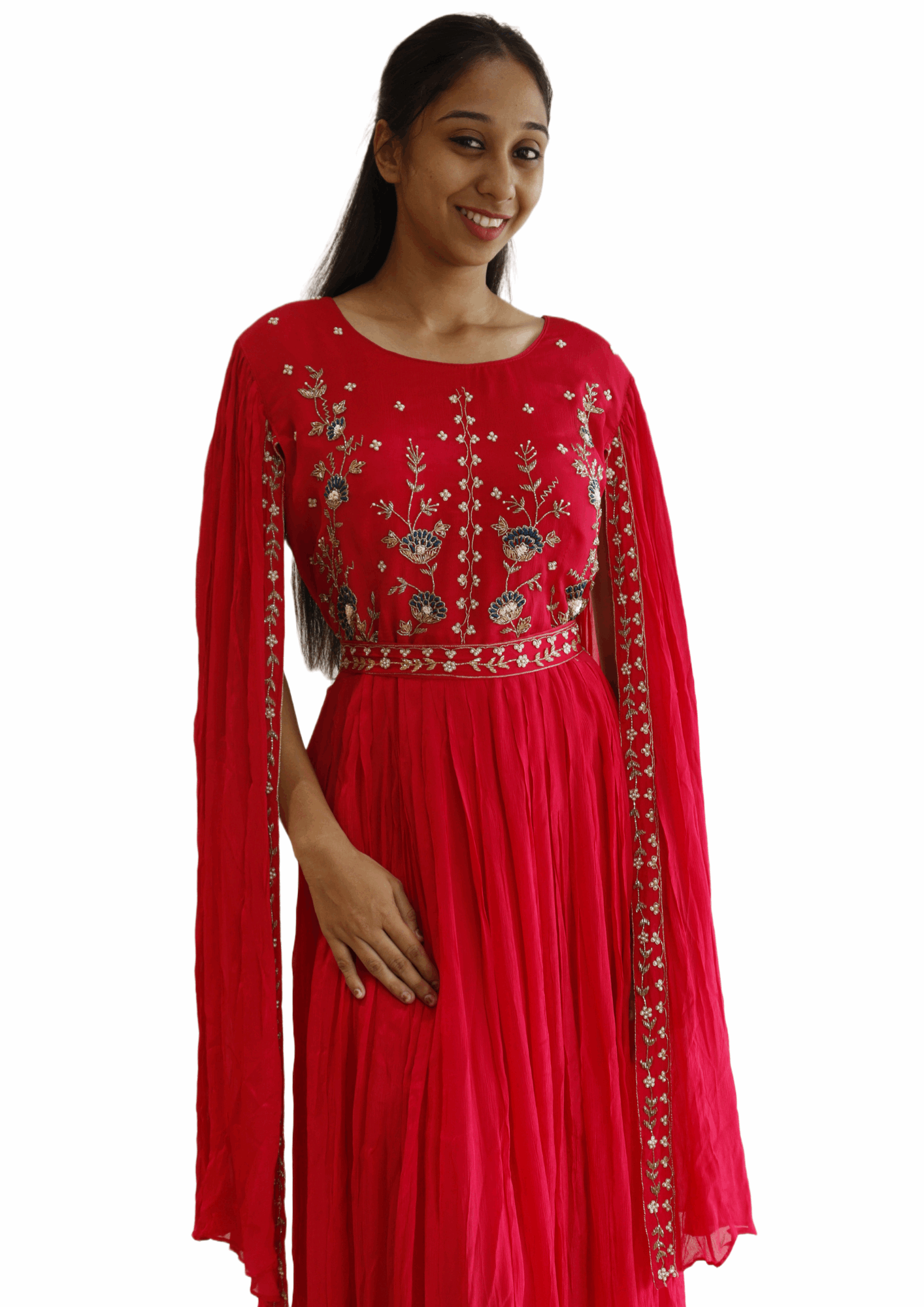 Crepe Handwork Hot Pink Gown - M&Y Pehnava