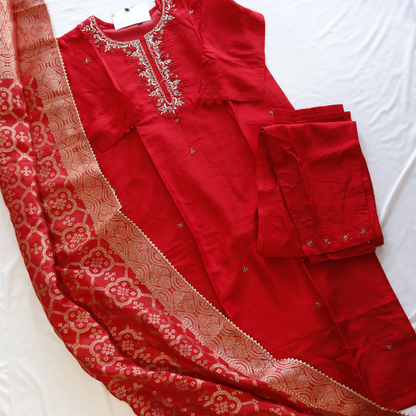 Red Embroidered Suit Set