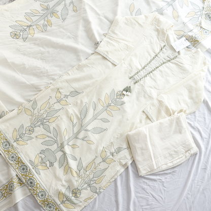 Cream Pure Cotton Suit Set