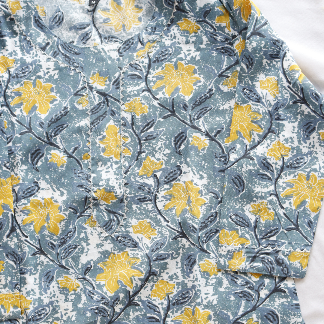 Pure Cotton Block Print Suit Set in Floral Print