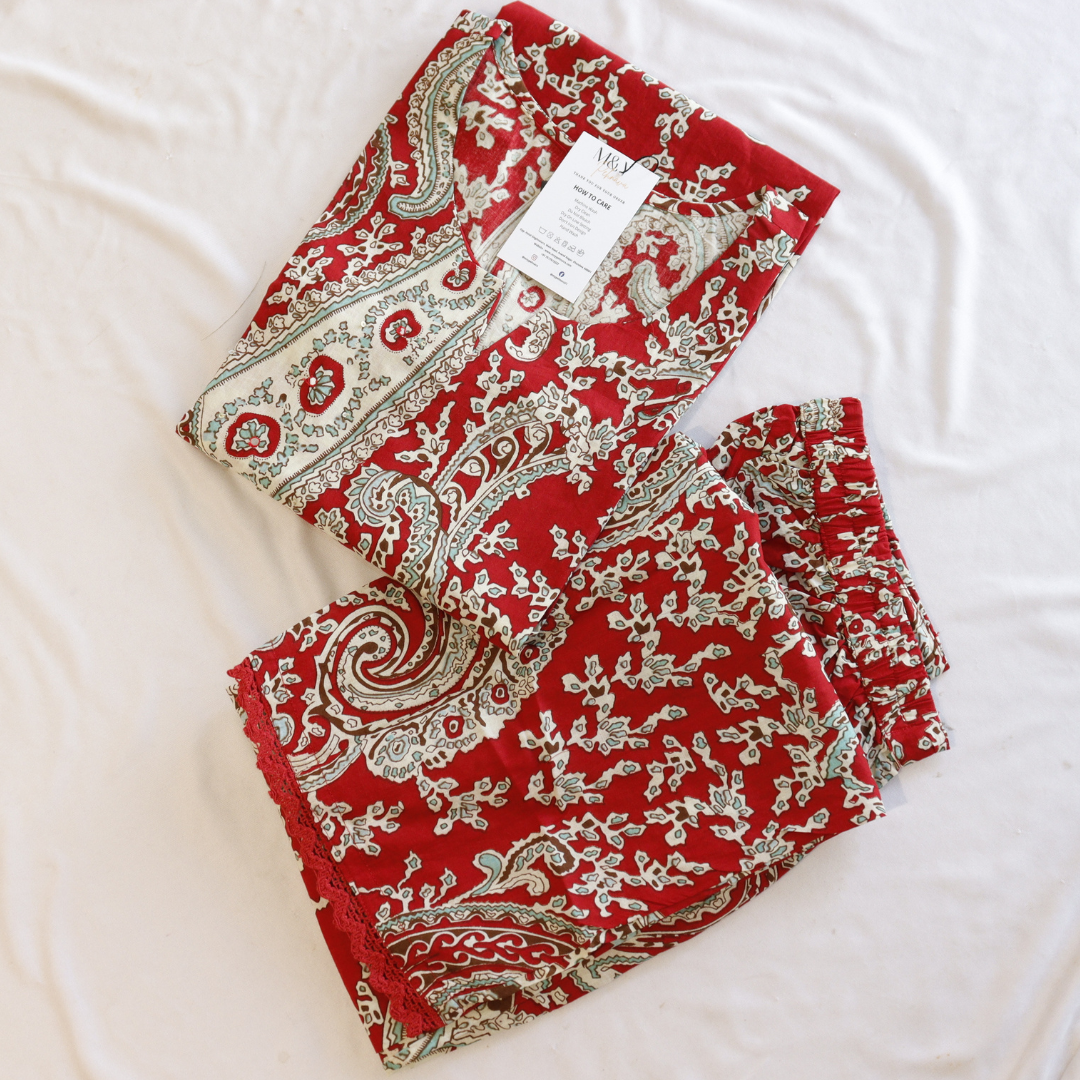 Red Pure Cotton Kurta Pant Set