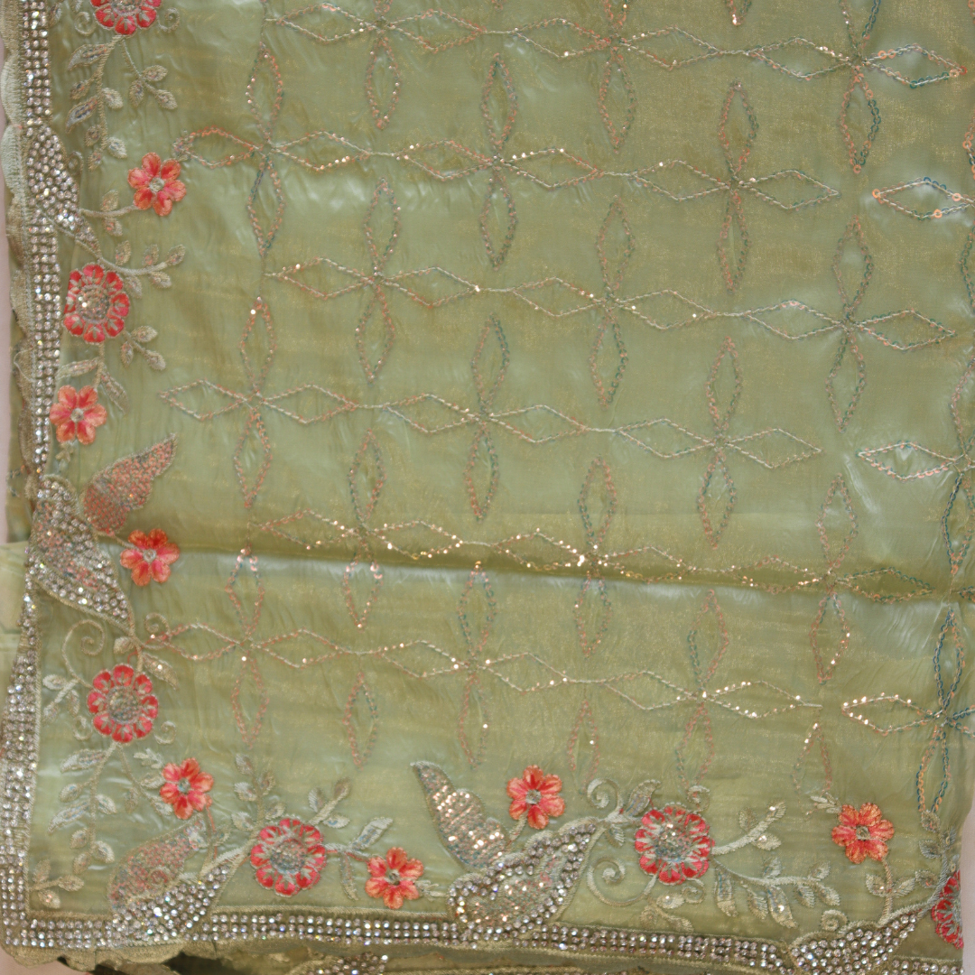 Crushed Tissue Sequence Jaal Work Embroidered Saree