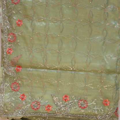 Crushed Tissue Sequence Jaal Work Embroidered Saree