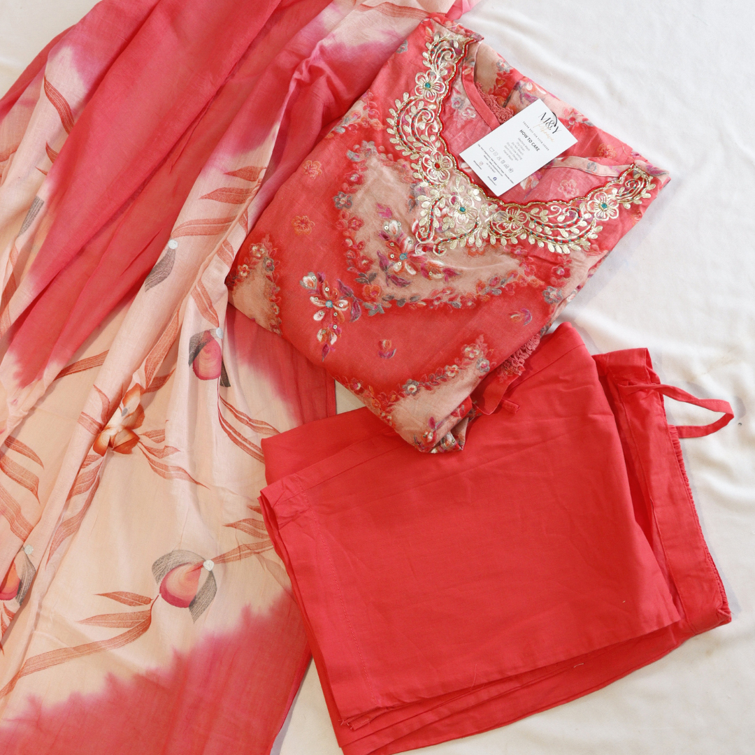 Tomato Red Frock Style Suit Set