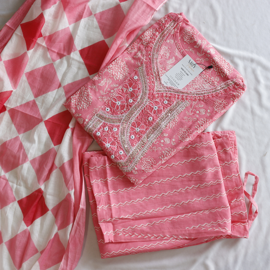 Baby Pink Pure Cotton Suit Set