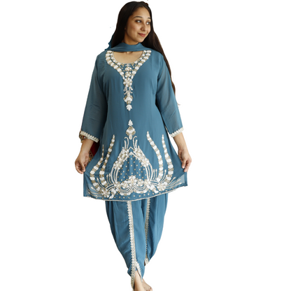 Teal Blue Party Wear Dhoti Suit Set