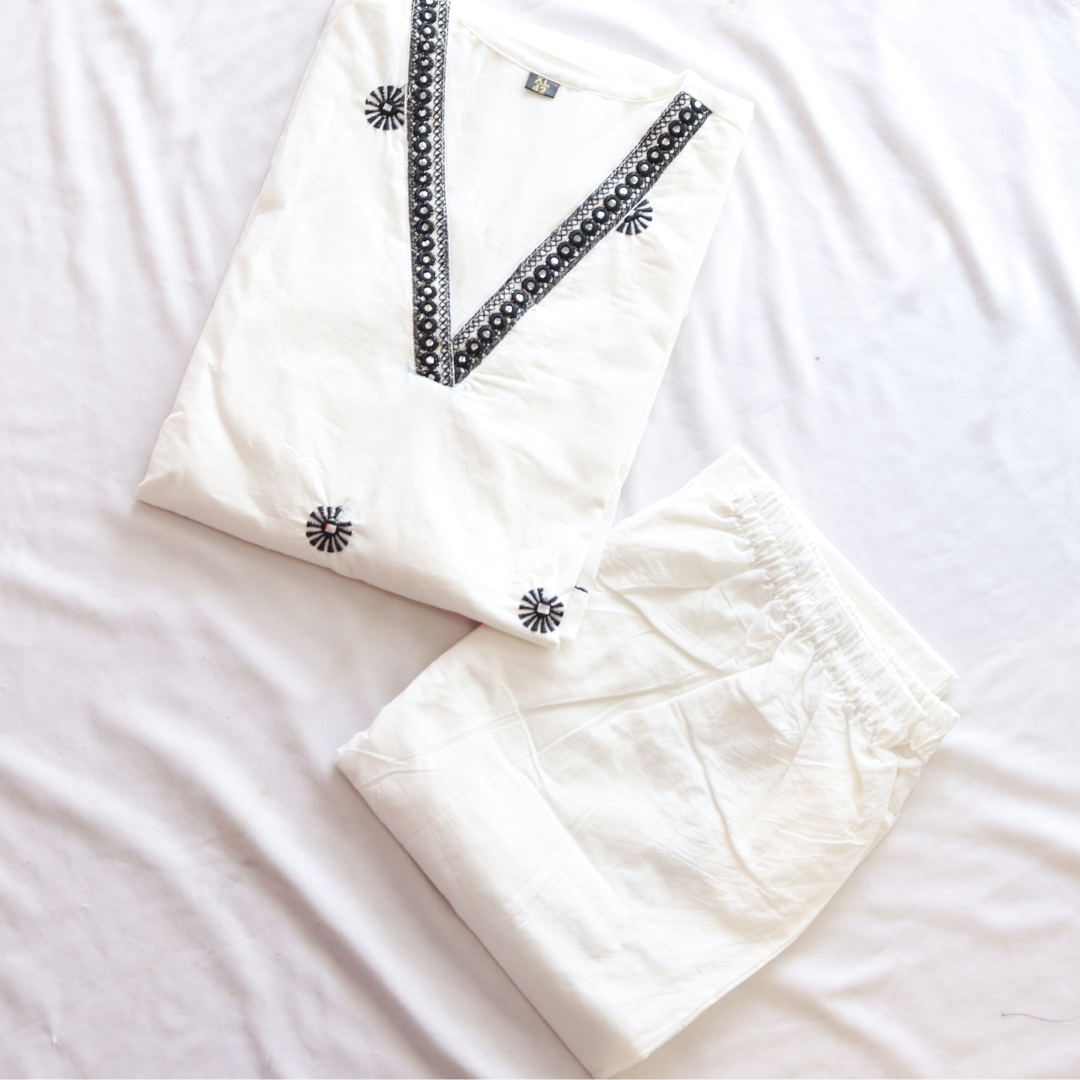 Embroidered Thread Work White Co-Ord Set