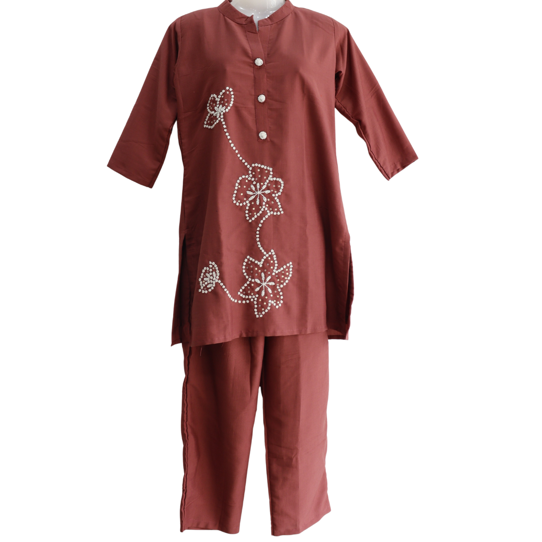 Women’s Silk Hand Work Brown Co-Ord Set for Festivals – Buy Online | M&Y Pehnava