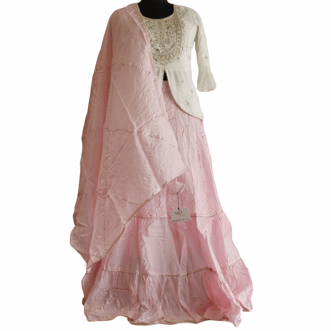 Gota And Lace Work Lehenga Dupatta Set (Without Blouse) - M&Y Pehnava