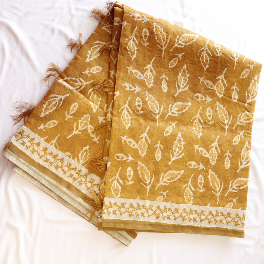 Linen Cotton Kantha Work Saree